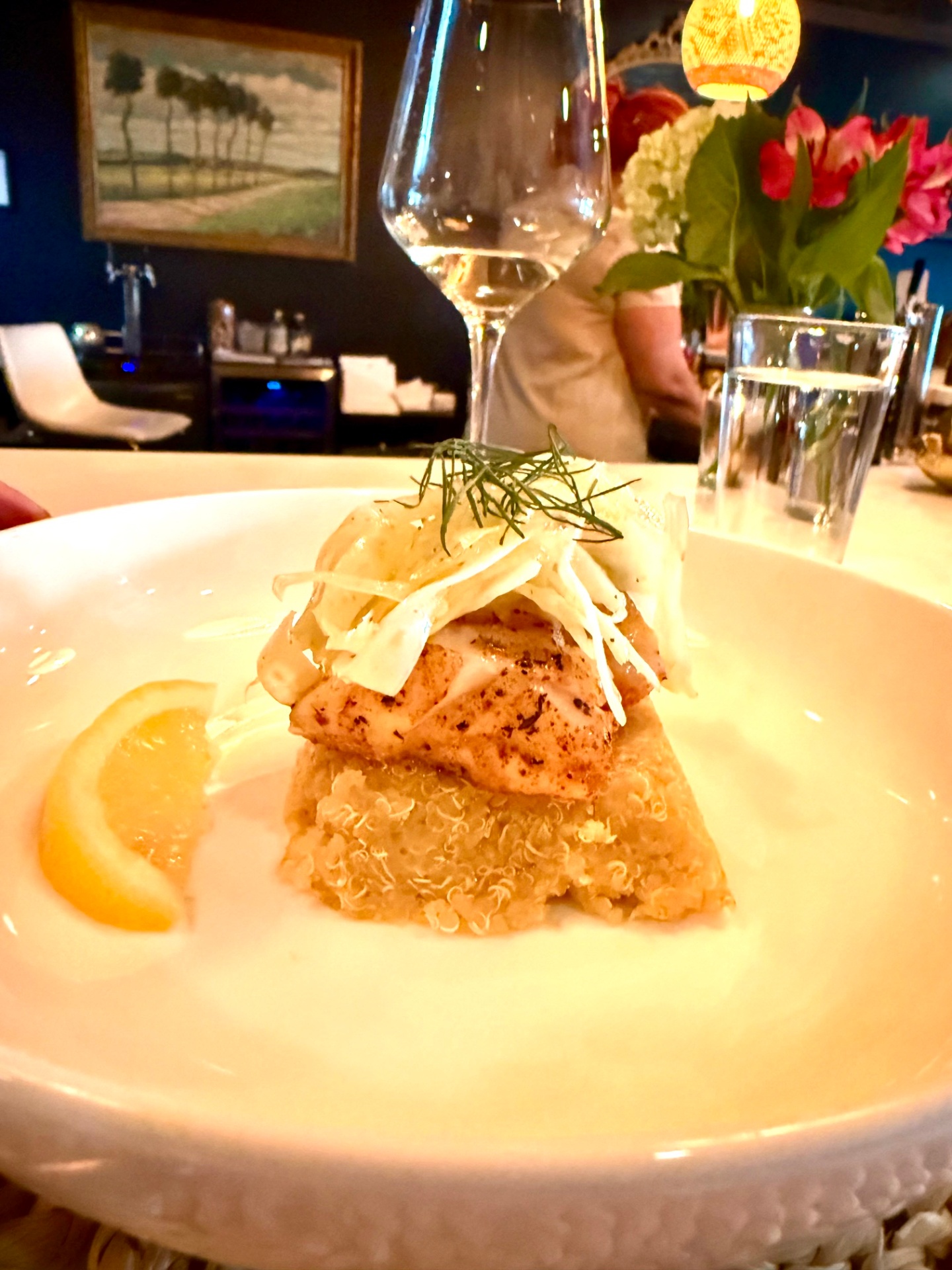 Pan-seared grouper over risotto