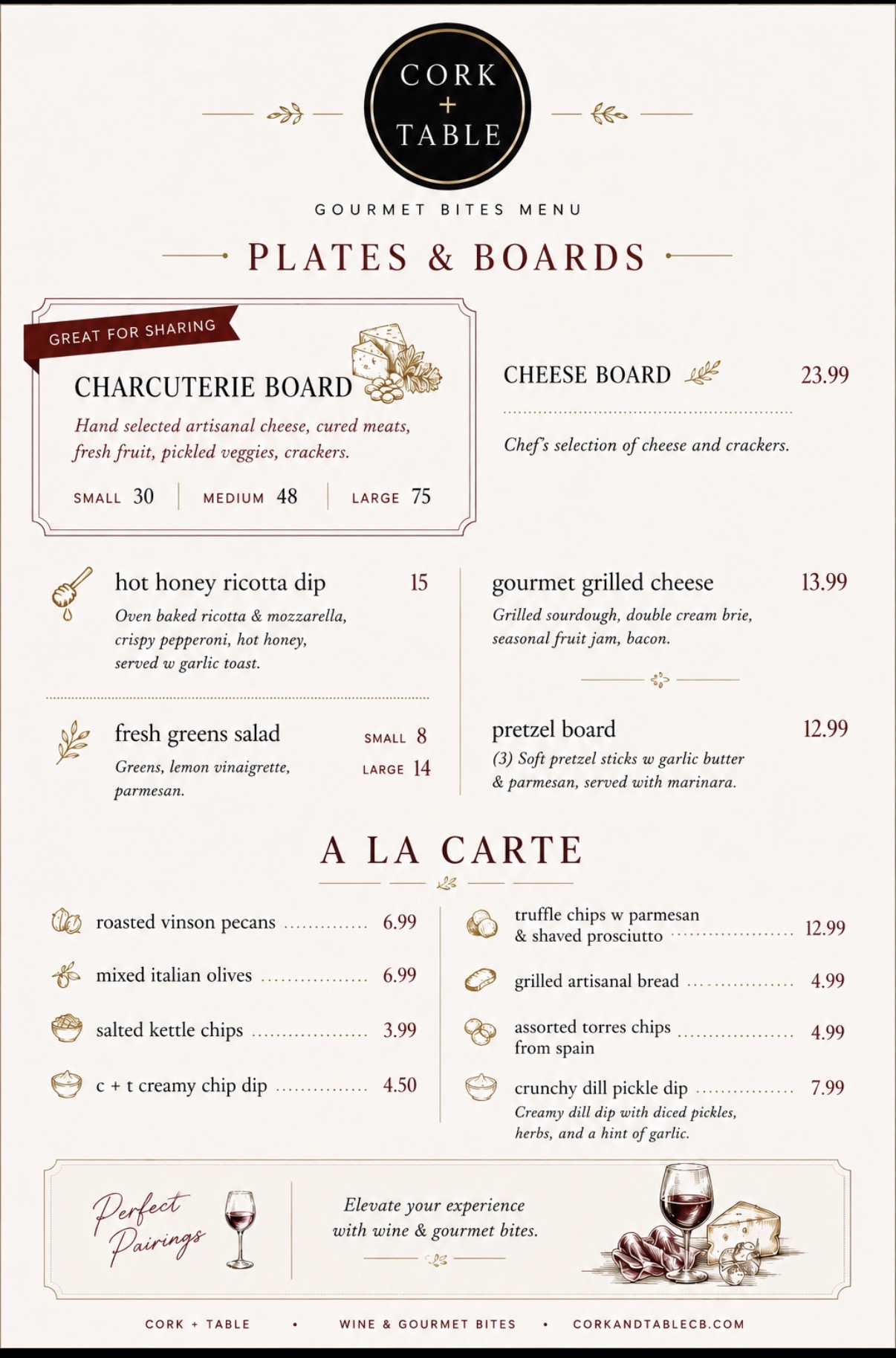 Cork + Table Plates & Boards / Gourmet Bites menu